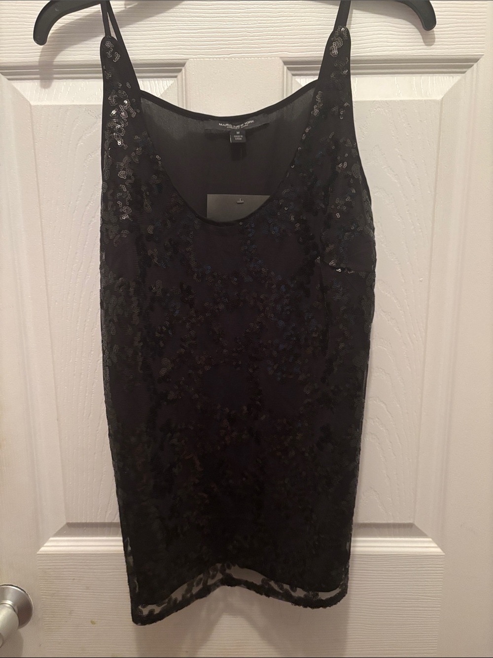 Sequin-Embellished Black Camisole Slip